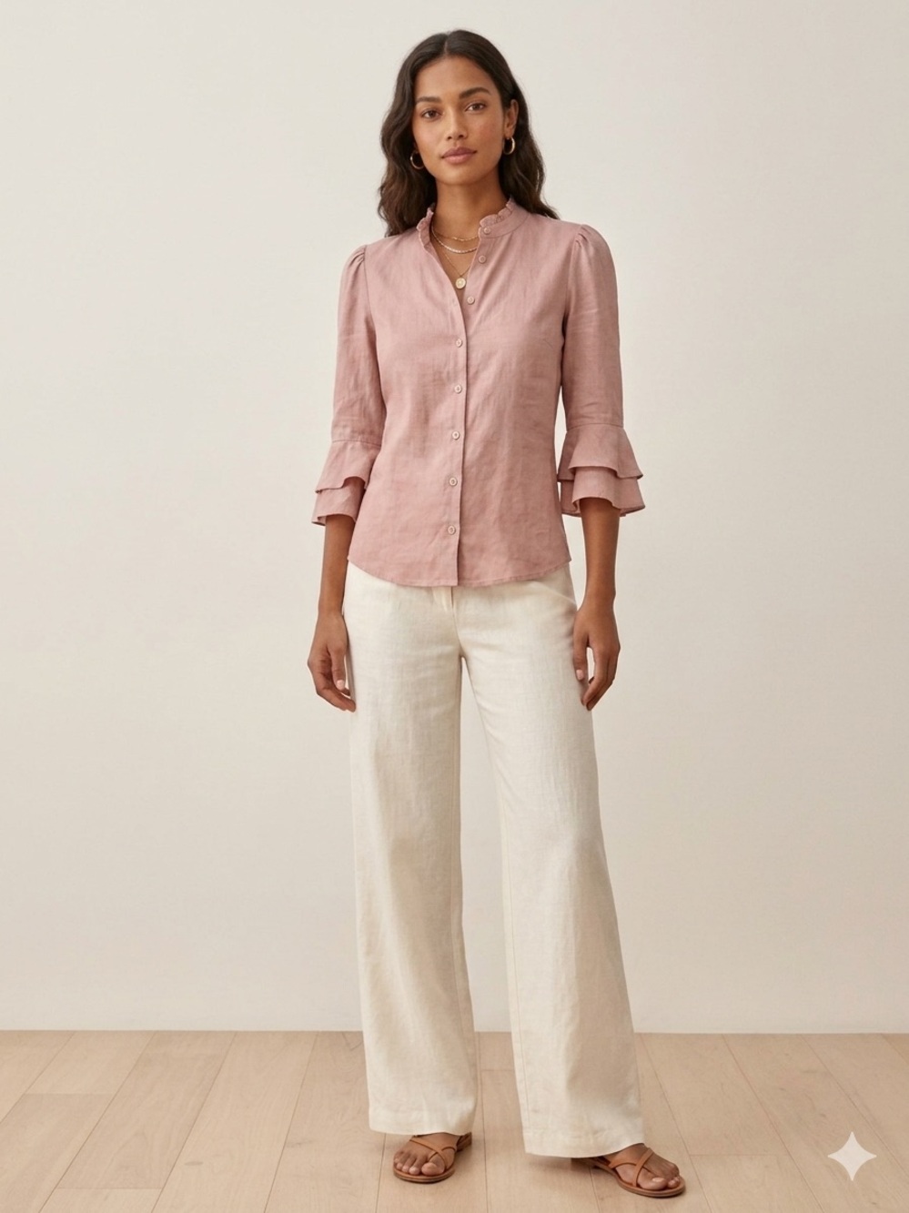 Reformation Soft Rose Ruffle-Neck Button Top